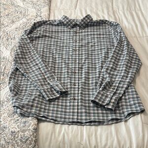 Southern Tide Gray and White Plaid Flannel Button Down Shirt